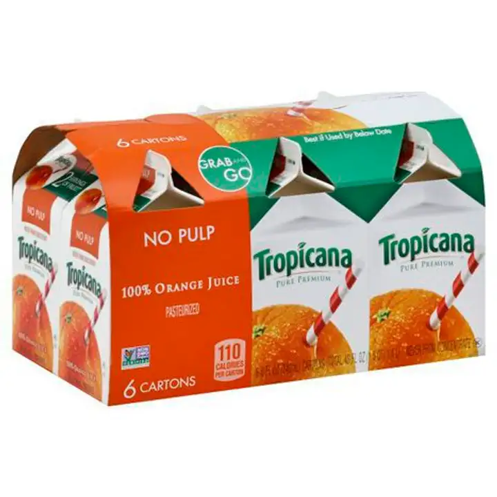 Order Tropicana 100% Juice, Orange, No Pulp - 6 Each food online from Holiday farms store, Roslyn Heights on bringmethat.com