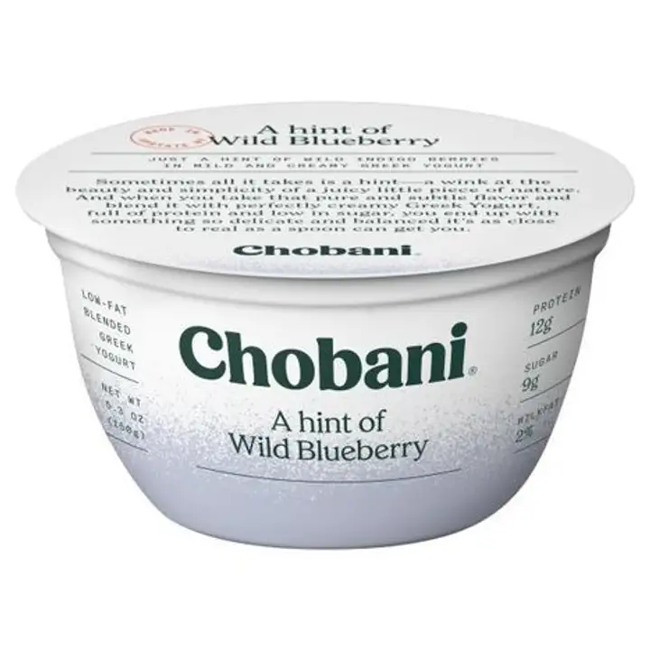 Order Chobani Yogurt, Greek, Low-Fat, Wild Blueberry - 5.3 Ounces food online from Whole Foods Co-Op Denfeld store, Duluth on bringmethat.com