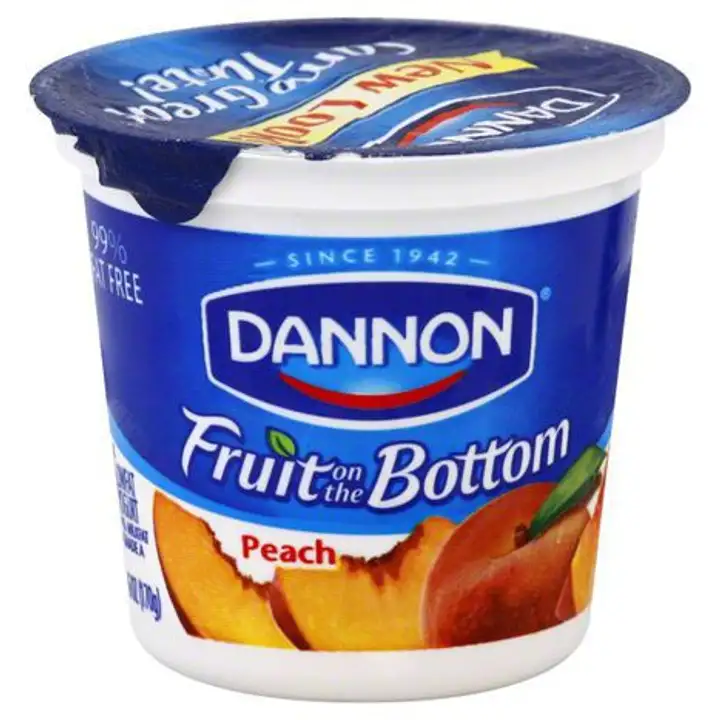 Order Dannon Yogurt, Lowfat, Peach - 6 Ounces food online from Fligner Market store, Lorain on bringmethat.com