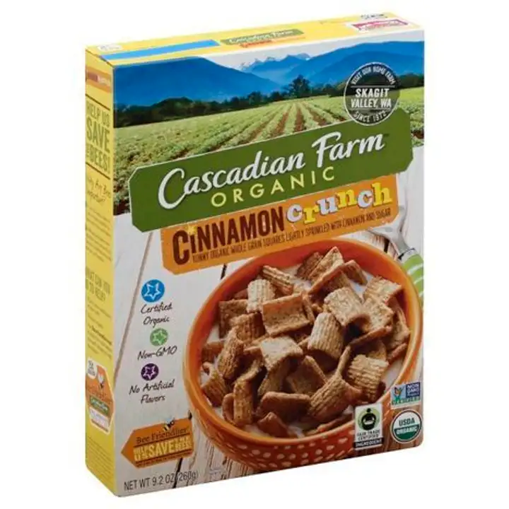 Order Cascadian Farm Organic Cereal, Cinnamon Crunch - 9.2 Ounces food online from Novato Harvest Market store, Novato on bringmethat.com