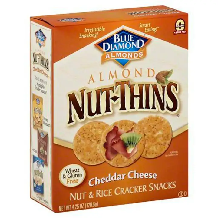 Order Blue Diamond Nut-Thins Cracker Snacks, Nut & Rice, Almond, Cheddar Cheese - 4.25 Ounces food online from Novato Harvest Market store, Novato on bringmethat.com