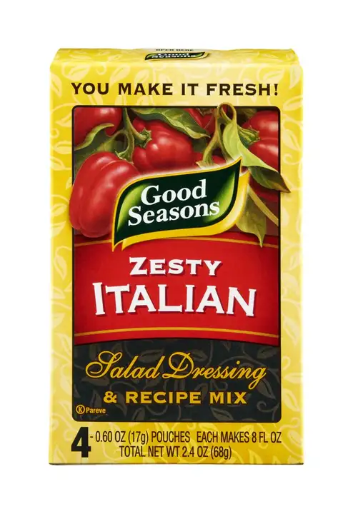 Order Good Seasons Salad Dressing & Recipe Mix, Zesty Italian - 0.6 Ounces food online from Holiday farms store, Roslyn Heights on bringmethat.com