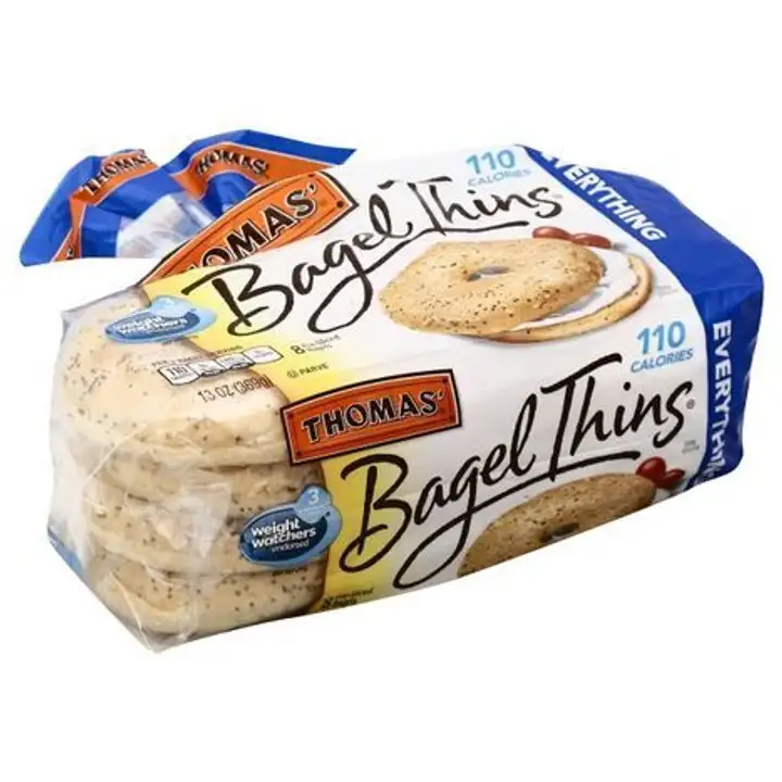 Order Thomas Bagel Thins, Everything, Pre-Sliced - 13 Ounces food online from Novato Harvest Market store, Novato on bringmethat.com