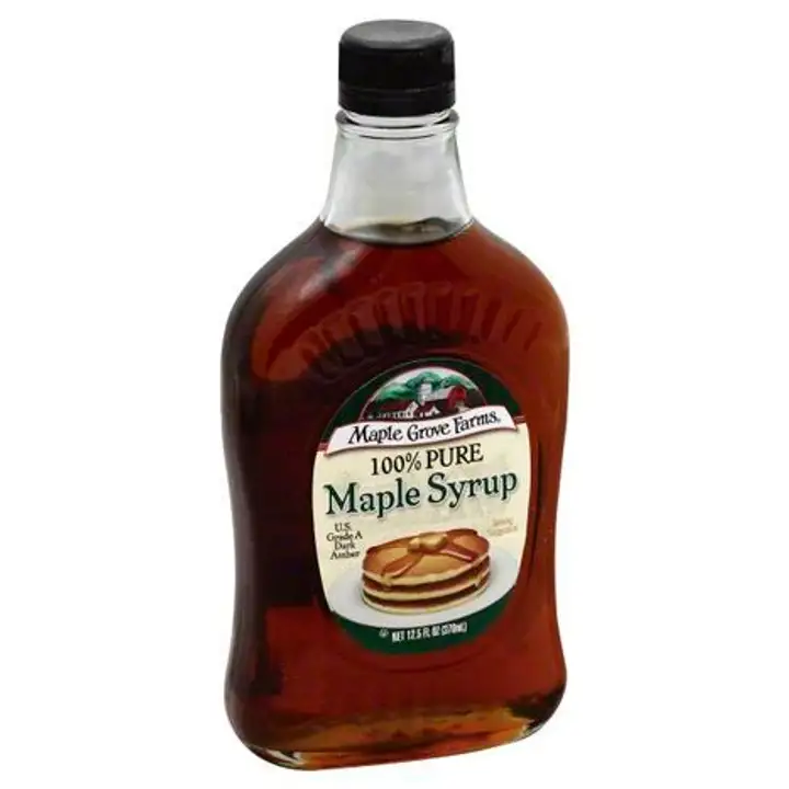 Order Maple Grove Farms Maple Syrup, 100% Pure, Dark Amber - 12 Ounces food online from Holiday farms store, Roslyn Heights on bringmethat.com