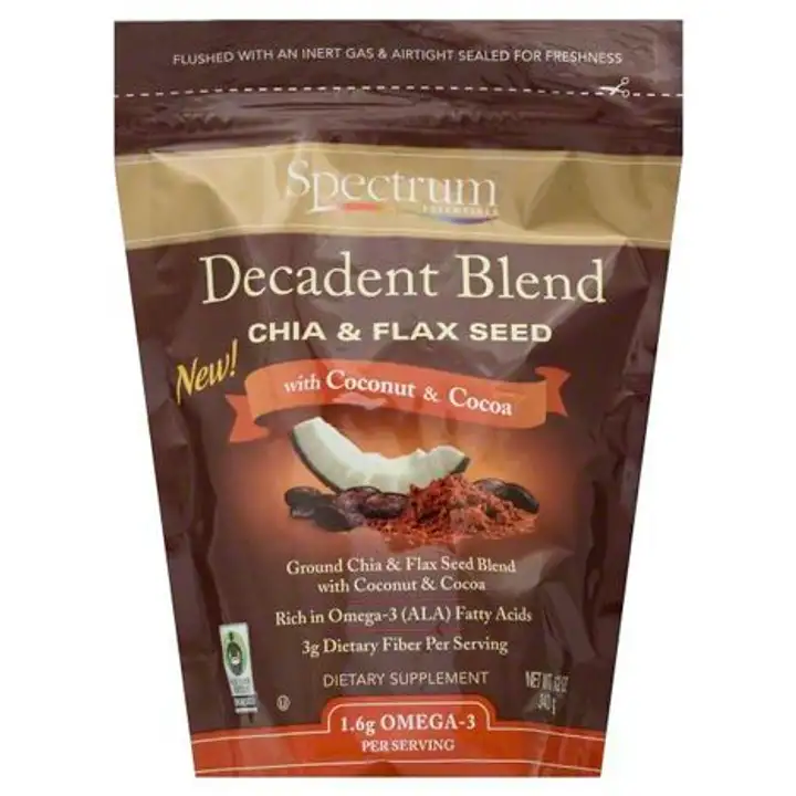 Order Spectrum Essentials Chia & Flax Seed, Decadent Blend, with Coconut & Cocoa - 12 Ounces food online from Whole Foods Co-Op Denfeld store, Duluth on bringmethat.com