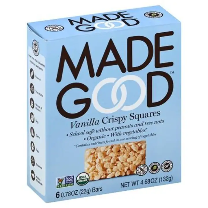 Order MadeGood Crispy Squares, Vanilla - 4.68 Ounces (Pack of 6) food online from Whole Foods Co-Op Denfeld store, Duluth on bringmethat.com