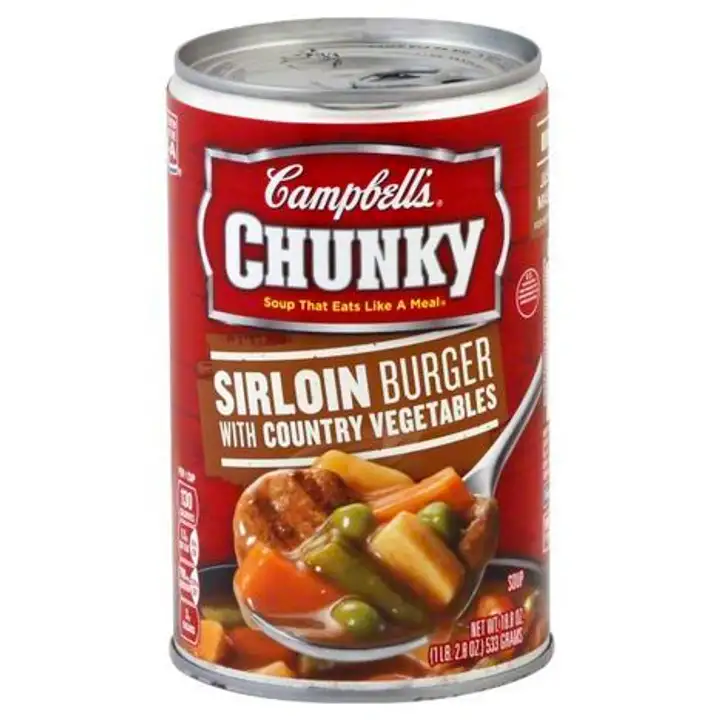 Order Campbells Chunky Soup, Sirloin Burger, with Country Vegetables - 19 Ounces food online from Novato Harvest Market store, Novato on bringmethat.com